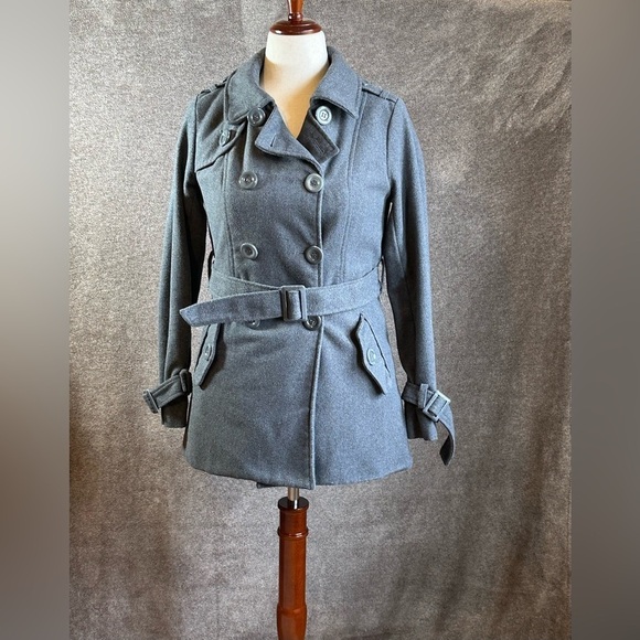 Chico's Gray Trench Coat Wool Blend Notched Lapel - Picture 1 of 7